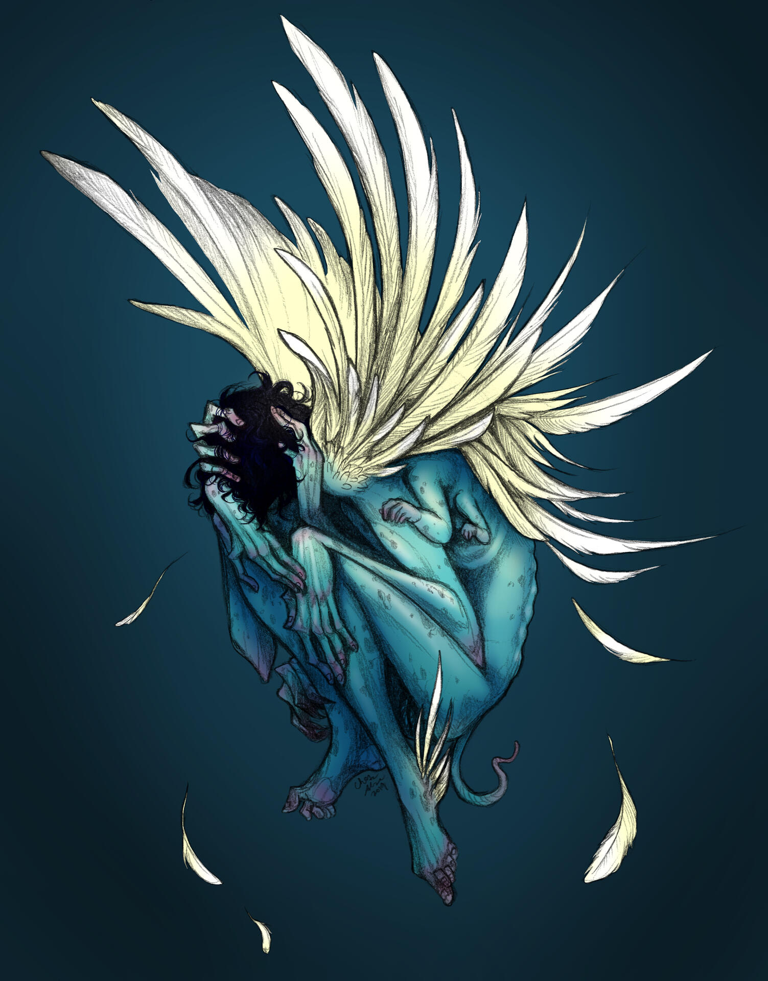 Angel (2019) - pencil drawing scanned and colored digitally. Another self portrait of sorts.