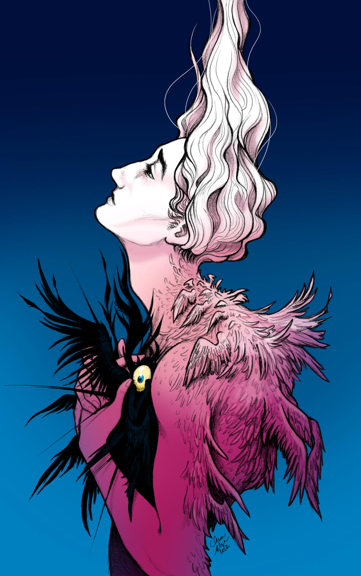 Angel Mass (2022) - traditional pencil drawing scanned and colored digitally. A self portrait of sorts.