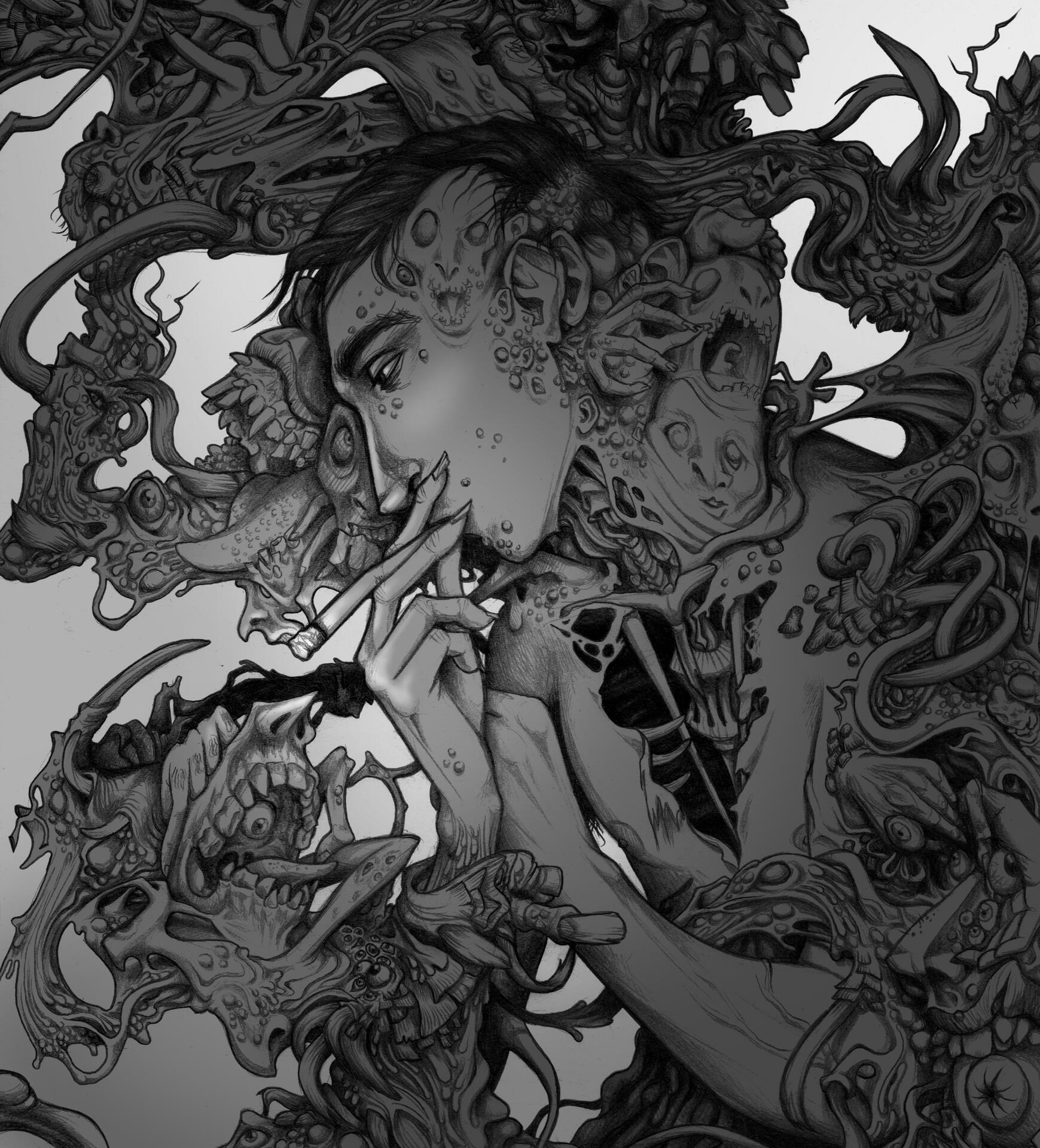 Contagious (2013) - pencil drawing scanned and colored digitally.